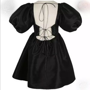 Short puff sleeve cut out black dress